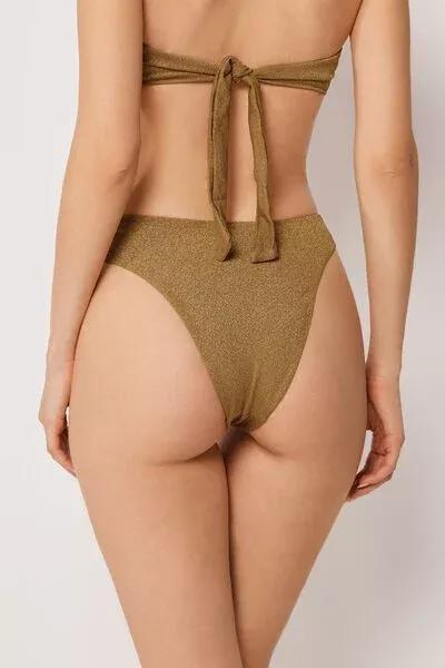 Brown Sophisticated Shine High-Waisted Brazilian Bikini Bottoms, 5501_172E, medium