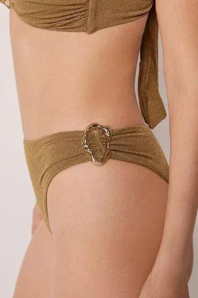 Brown Sophisticated Shine High-Waisted Brazilian Bikini Bottoms, 5501_172E, large image number 3