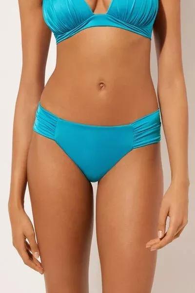 Blue Ruched Brazilian Bikini Bottoms, 5501_039E, large image number 1