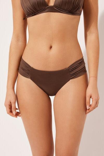 Brown Ruched Brazilian Bikini Bottoms, , large image number 1