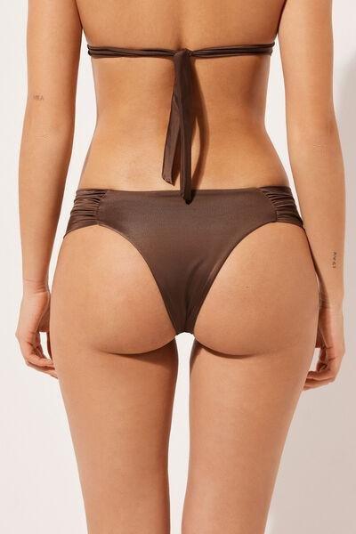 Brown Ruched Brazilian Bikini Bottoms, , large image number 2