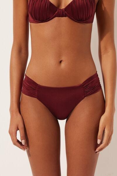 Red Shiny Satin Ruched Brazilian Bikini Bottoms, 5501_156E, medium