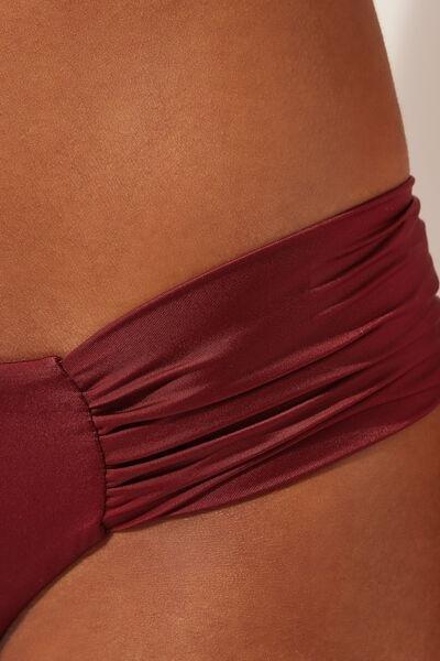 Red Shiny Satin Ruched Brazilian Bikini Bottoms, 5501_156E, large image number 3