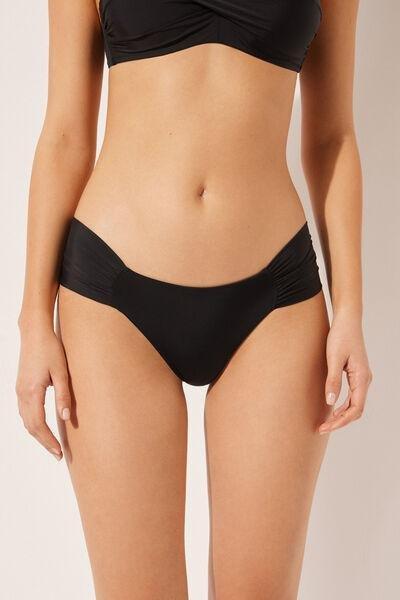 Black Ruched Brazilian Bikini Bottoms, , large image number 1