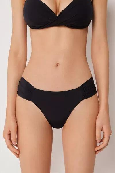Black Premium Fit Ruched Brazilian Bikini Bottoms, 5501_160E, large image number 0