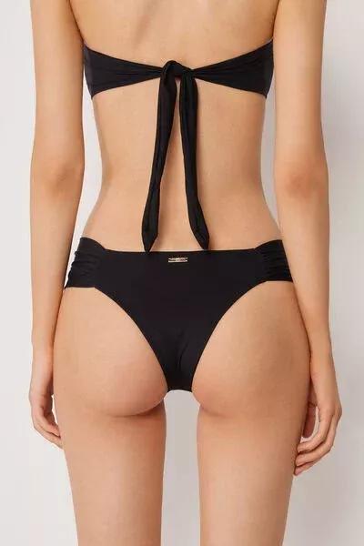 Black Premium Fit Ruched Brazilian Bikini Bottoms, 5501_160E, large image number 2