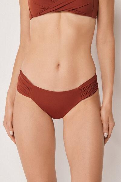 Brown Premium Fit Ruched Brazilian Bikini Bottoms, 5501_161E, large