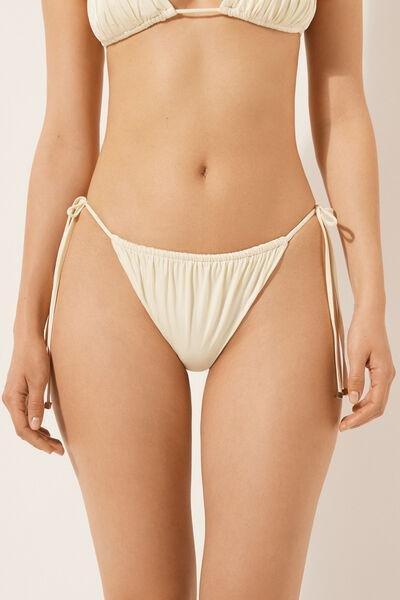 White Shiny Satin Tie-Detail Brazilian Bikini Bottoms, , large image number 1