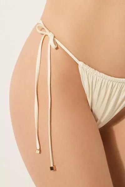 White Shiny Satin Tie-Detail Brazilian Bikini Bottoms, 5501_148E, large image number 3