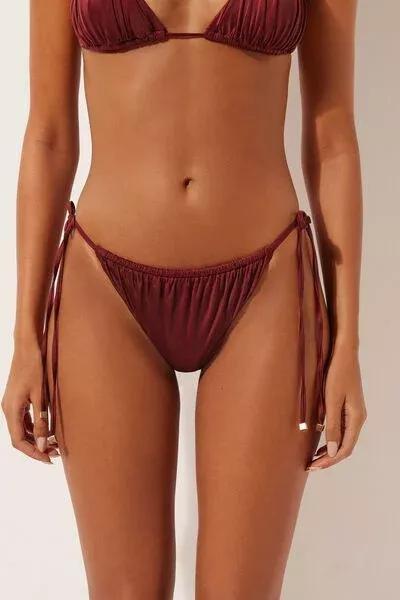 Red Tie Brazilian Bikini Bottoms Shiny Satin, 5501_156E, large image number 0