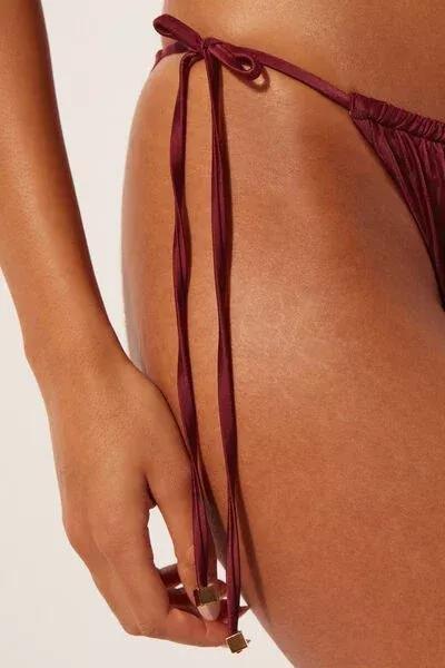 Red Tie Brazilian Bikini Bottoms Shiny Satin, 5501_156E, large image number 3