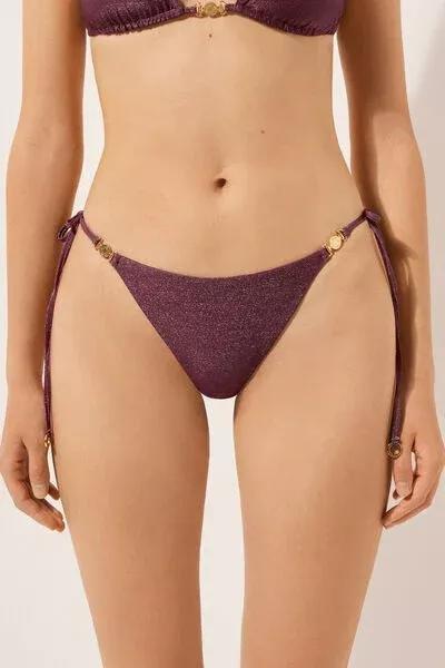 Burgundy Golden Glow Tie Brazilian Bikini Bottoms, 5501_153E, medium