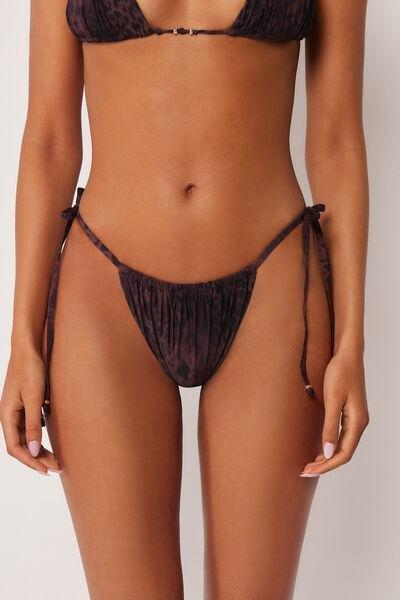 Brown Animal Print Tie Detail Brazilian Bikini Bottoms, 5501_165E, large image number 0