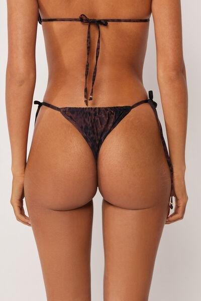 Brown Animal Print Tie Detail Brazilian Bikini Bottoms, 5501_165E, large image number 2