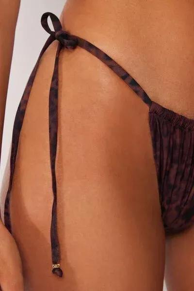 Brown Animal Print Tie Detail Brazilian Bikini Bottoms, 5501_165E, large image number 3