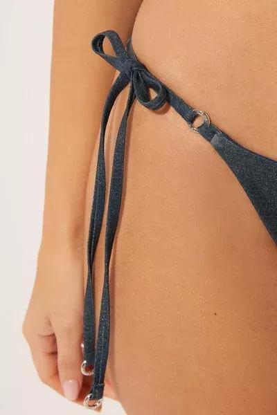 Blue Tie Detail Brazilian Bikini Bottoms, 5501_167E, large image number 3