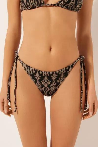 Black / Gold Golden Ethnic Brazilian Bikini Bottoms, 5501_168E, large image number 0