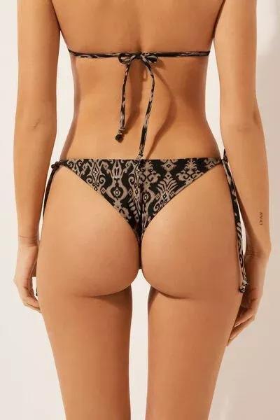 Black / Gold Golden Ethnic Brazilian Bikini Bottoms, 5501_168E, medium