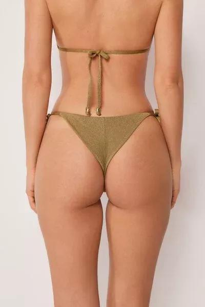 Brown Sophisticated Shine Tie Detail Brazilian Bikini Bottoms, 5501_172E, large image number 2