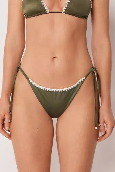 Green Refined Shine Tie Detail Brazilian Bikini Bottoms, 5501_173E, medium