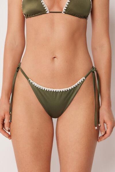 Green Refined Shine Tie Detail Brazilian Bikini Bottoms, 5501_173E, large image number 0