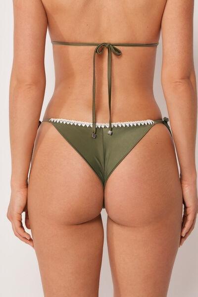 Green Refined Shine Tie Detail Brazilian Bikini Bottoms, 5501_173E, large image number 2