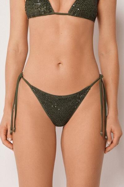 Green Sequin Net Tie Detail Brazilian Bikini Bottoms, 5501_175E, medium
