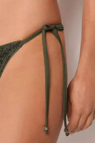 Green Sequin Net Tie Detail Brazilian Bikini Bottoms, 5501_175E, large image number 3