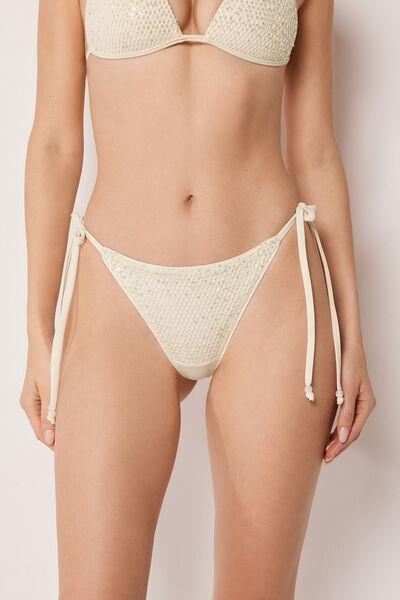 White Sequin Net Tie Detail Brazilian Bikini Bottoms, 5501_176E, large