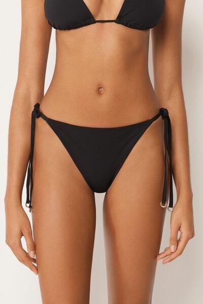 Black Premium Fit Tie Detail Brazilian Bikini Bottoms, 5501_160E, large image number 0