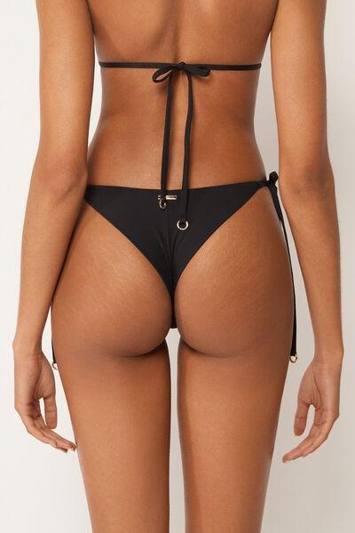 Black Premium Fit Tie Detail Brazilian Bikini Bottoms, 5501_160E, large image number 2