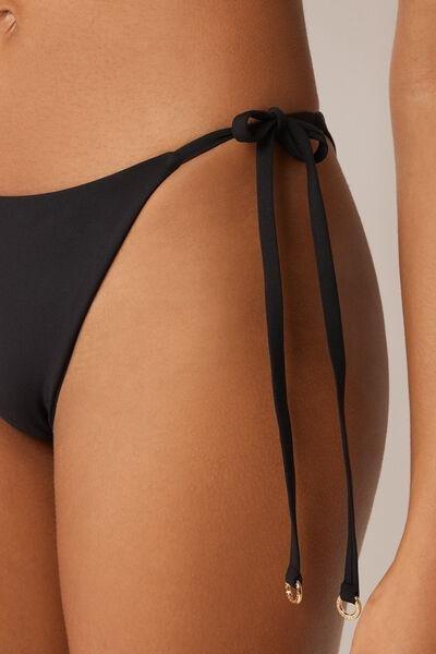 Black Premium Fit Tie Detail Brazilian Bikini Bottoms, 5501_160E, large image number 3