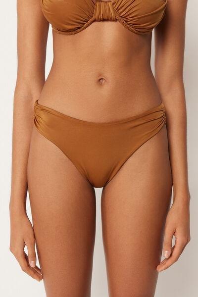 Brown Shiny Satin Brazilian Bikini Bottoms, 5501_150E, medium