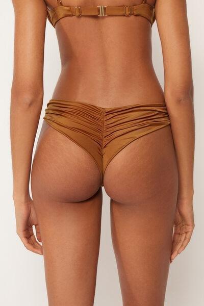 Brown Shiny Satin Brazilian Bikini Bottoms, 5501_150E, large image number 2