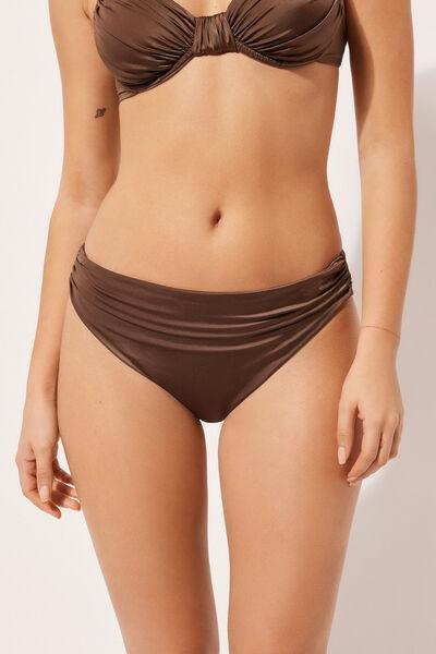 Brown Shiny Satin Bikini Bottoms, , large image number 1