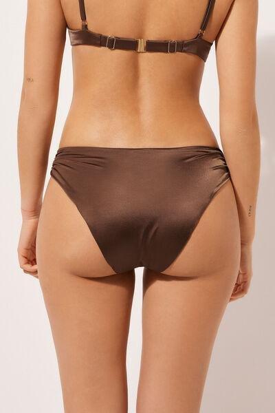 Brown Shiny Satin Bikini Bottoms, , large image number 2