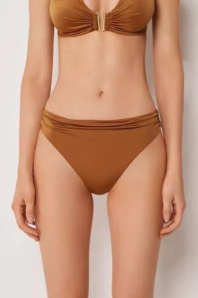 Brown Shiny Satin Bikini Bottoms, 5501_150E, large image number 0