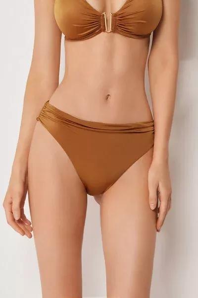 Brown Shiny Satin Bikini Bottoms, 5501_150E, large image number 1