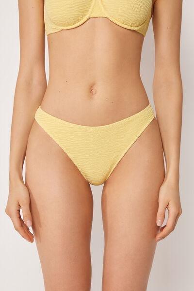 Yellow Crinkle Waves Rounded Waist Bikini Bottoms, 5501_234E, large image number 0