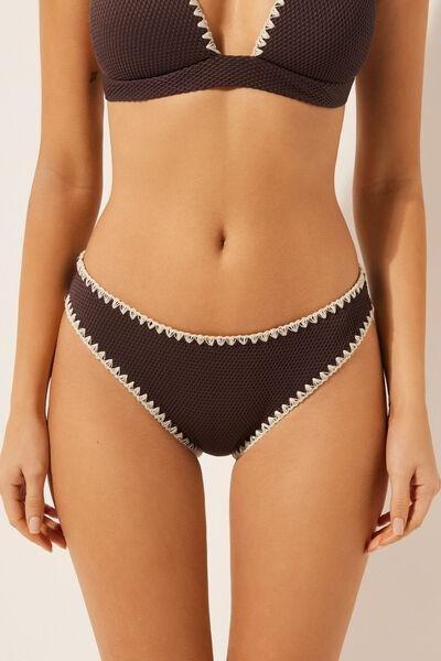 Brown Bicolour Embroidery Bikini Bottoms, 5501_170E, medium