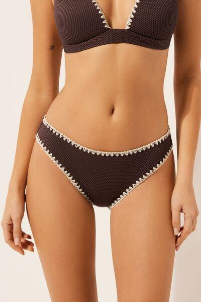 Brown Bicolour Embroidery Bikini Bottoms, 5501_170E, large image number 1