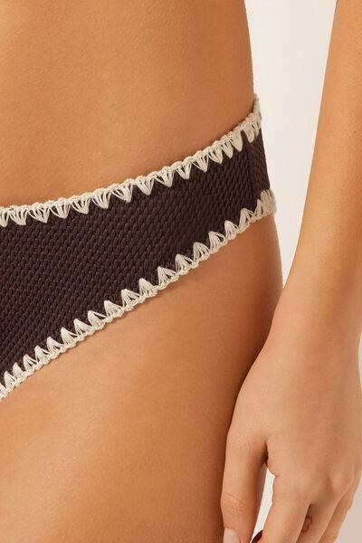 Brown Bicolour Embroidery Bikini Bottoms, 5501_170E, large image number 3