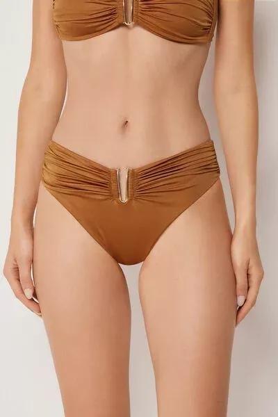 Brown Shiny Satin High-Waisted Bikini Bottoms, 5501_150E, medium