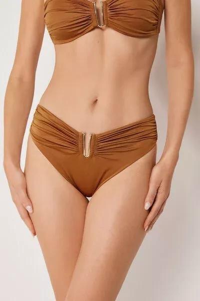 Brown Shiny Satin High-Waisted Bikini Bottoms, 5501_150E, large image number 1