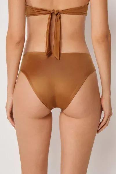 Brown Shiny Satin High-Waisted Bikini Bottoms, 5501_150E, medium