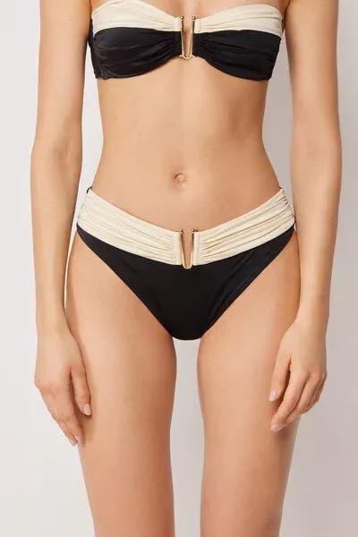 White/Black Elegant Bicolour High-Waisted Bikini Bottoms, 5501_183E, large image number 0