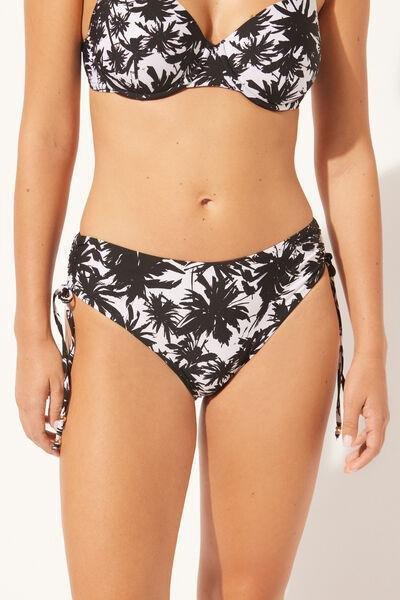 Black / White Palms Print High-Waisted Bikini Bottoms, 5501_024E, large image number 0
