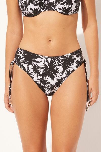 Black / White Palms Print High-Waisted Bikini Bottoms, 5501_024E, large image number 1
