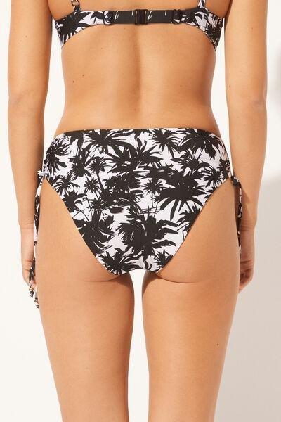 Black / White Palms Print High-Waisted Bikini Bottoms, 5501_024E, large image number 2