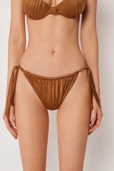 Brwon Shiny Satin Side Ties Bikini Briefs, 5501_150E, large image number 0